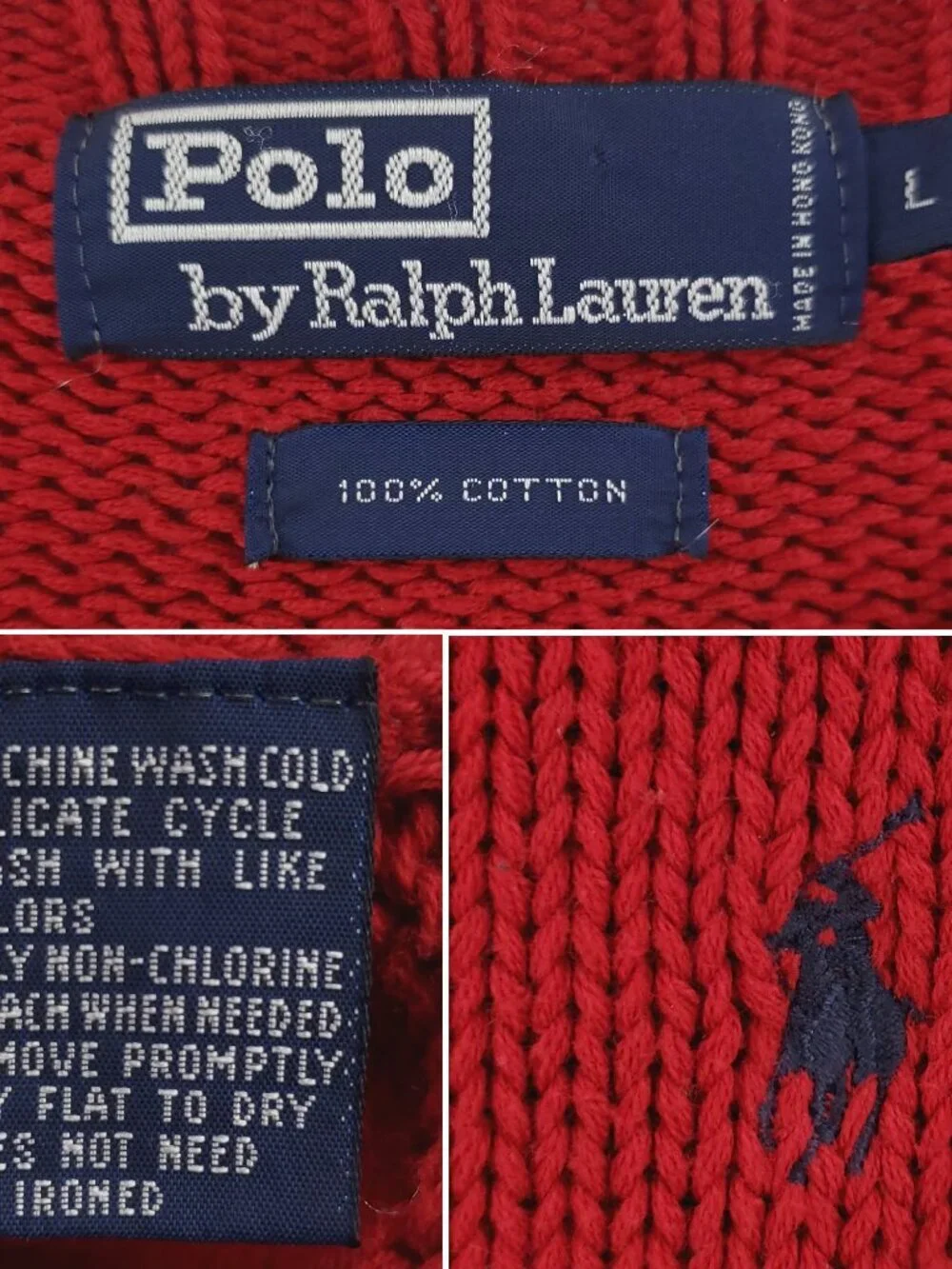 Polo Ralph Lauren Vintage Sweater Pony Knit 100% Cotton Red Men's Large